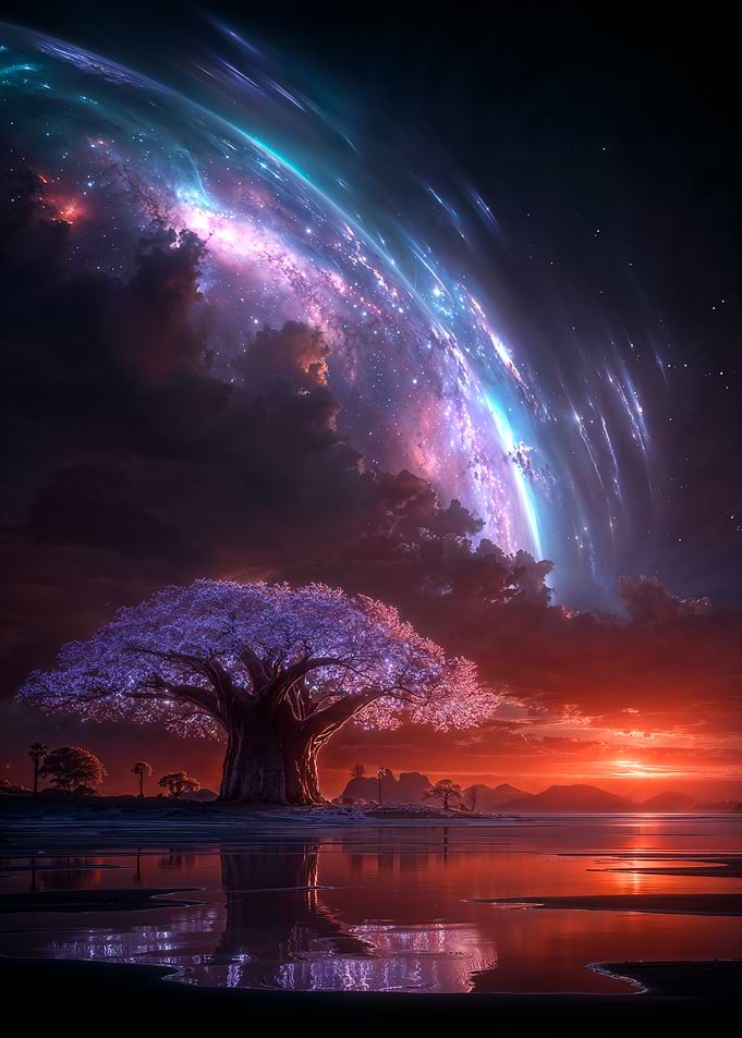 Cosmic Tree , Sunset and Planet