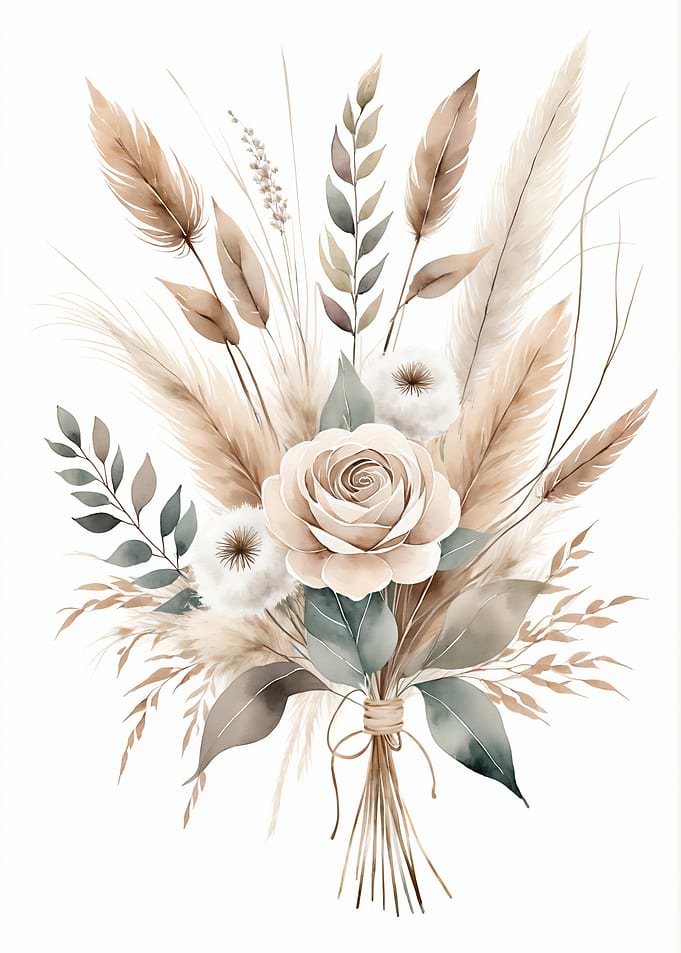 Watercolor Floral Bouquet with Rose