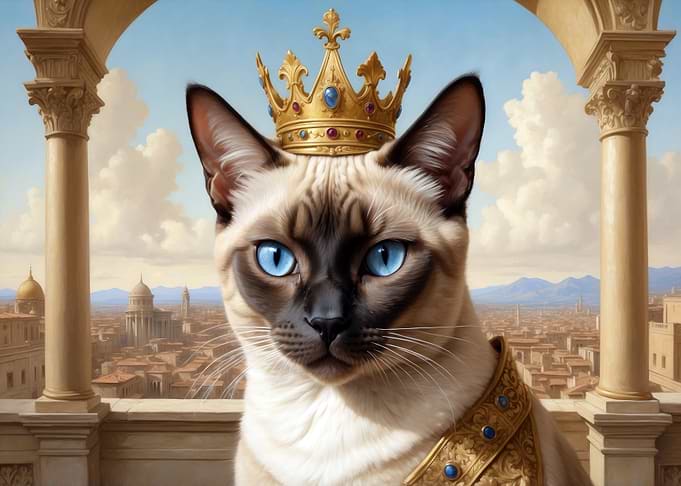 Regal Siamese Cat with Crown