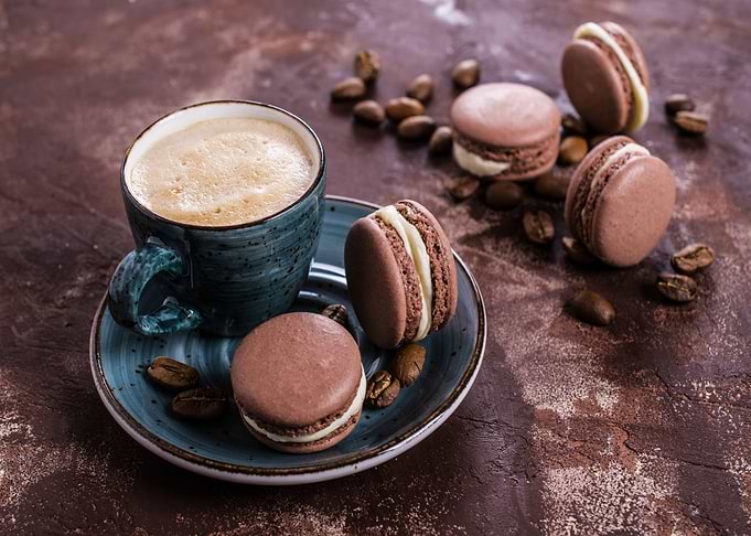 Coffee and Chocolate Macarons Still Life