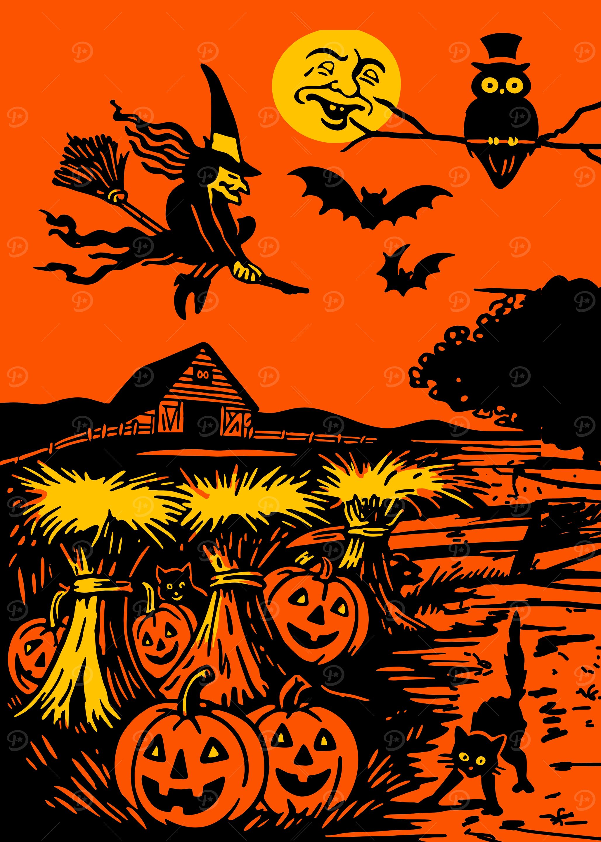 Vintage Halloween Night Scene