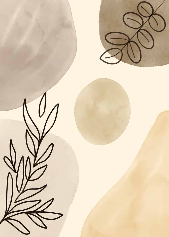 Abstract Watercolor Shapes with Floral Line Art