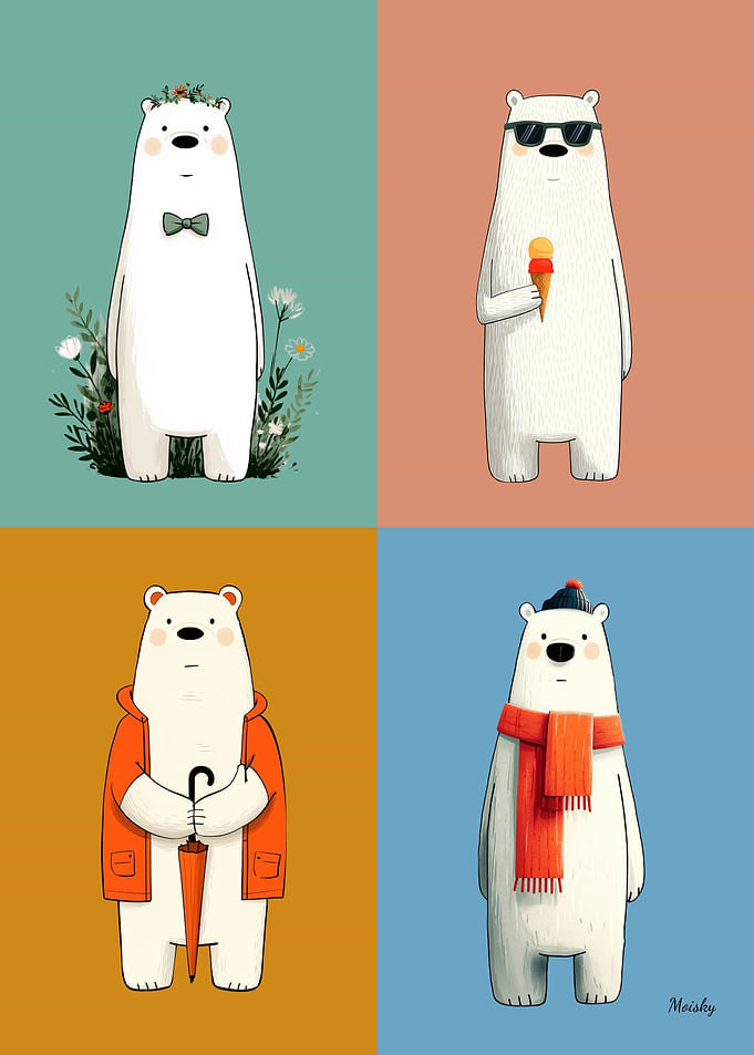 Four Seasons Polar Bears – Cute Illustrated Animal Art