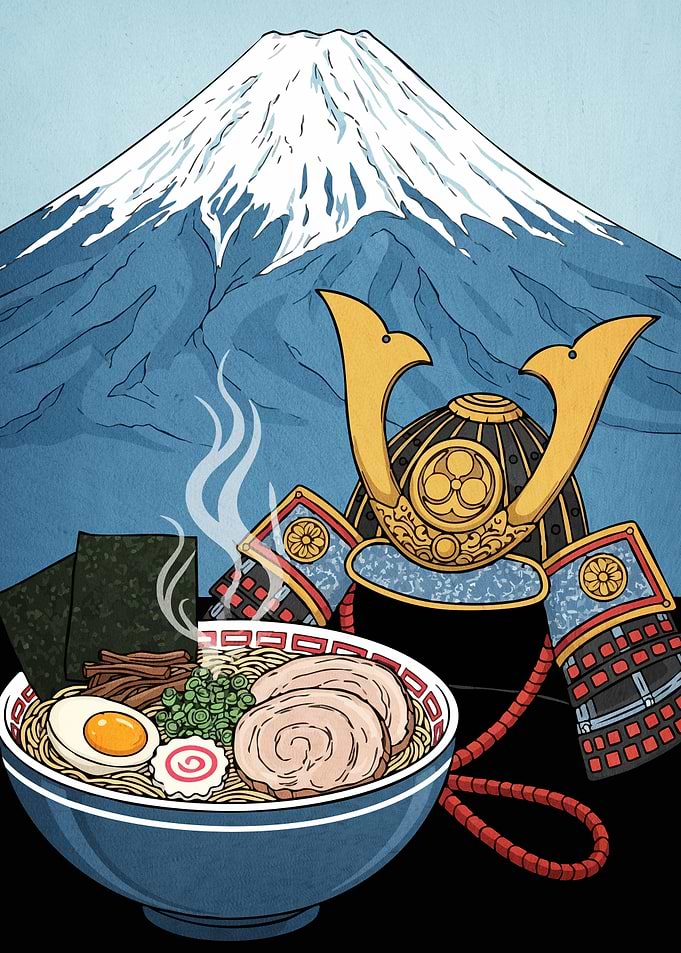 Ramen Bowl Samurai Helmet Fuji