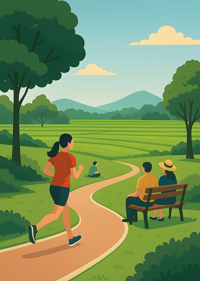 Woman Running in Park Illustration