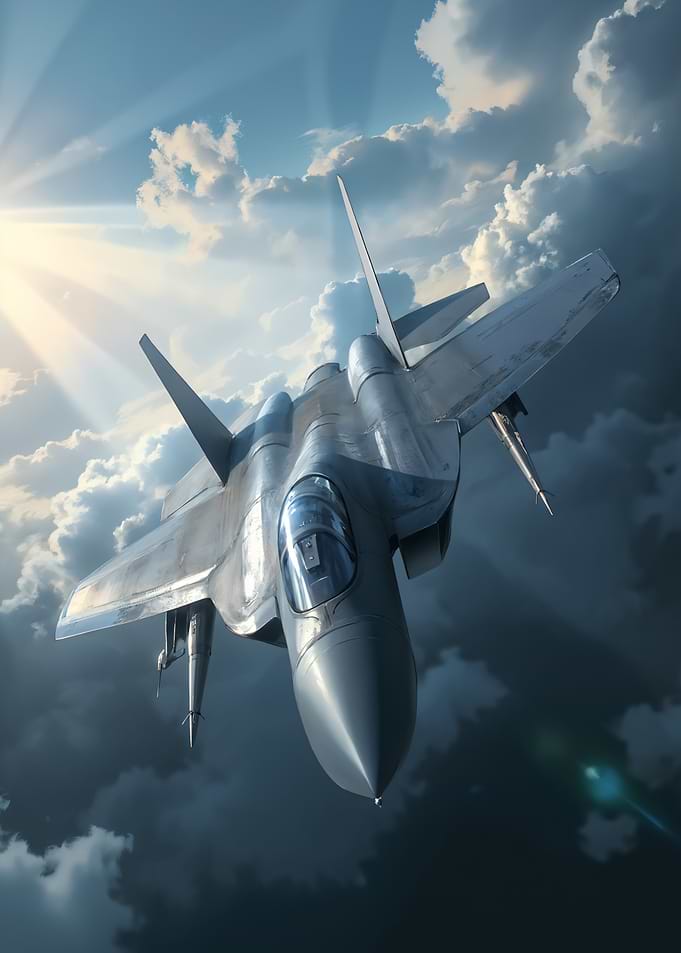Fighter Jet Soaring Through Cloudy Sky