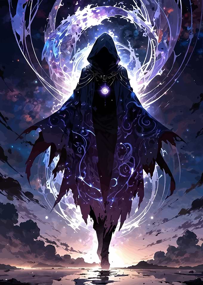Mystic Figure in Hooded Cloak