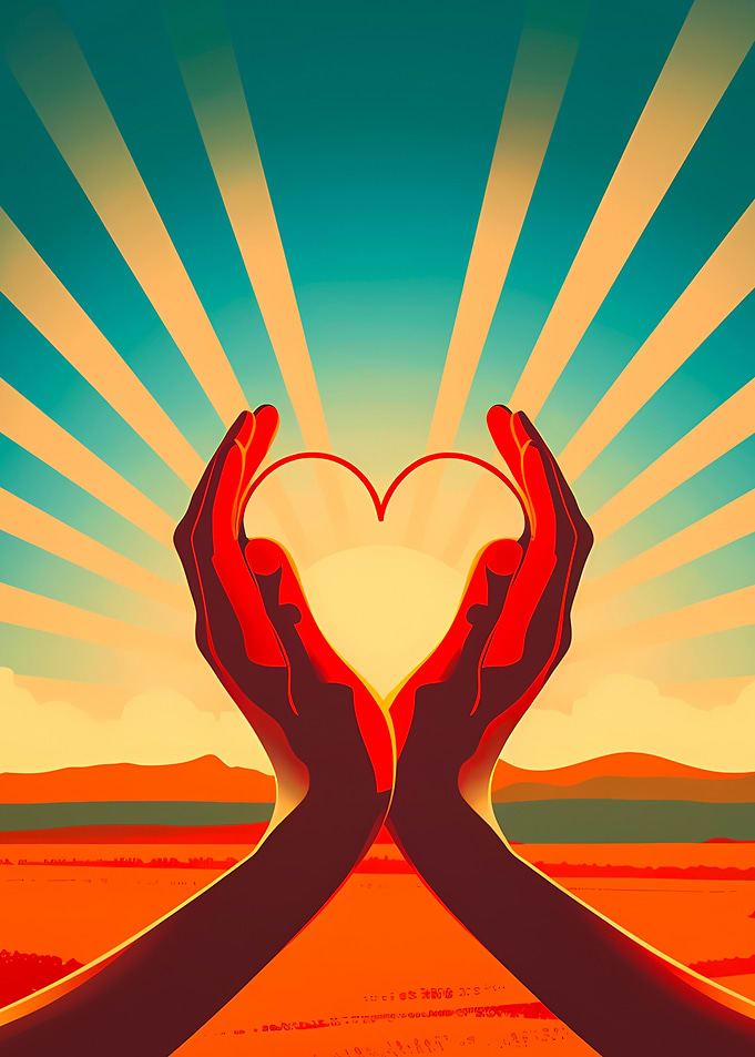 Hands Holding Heart Shape at Sunset