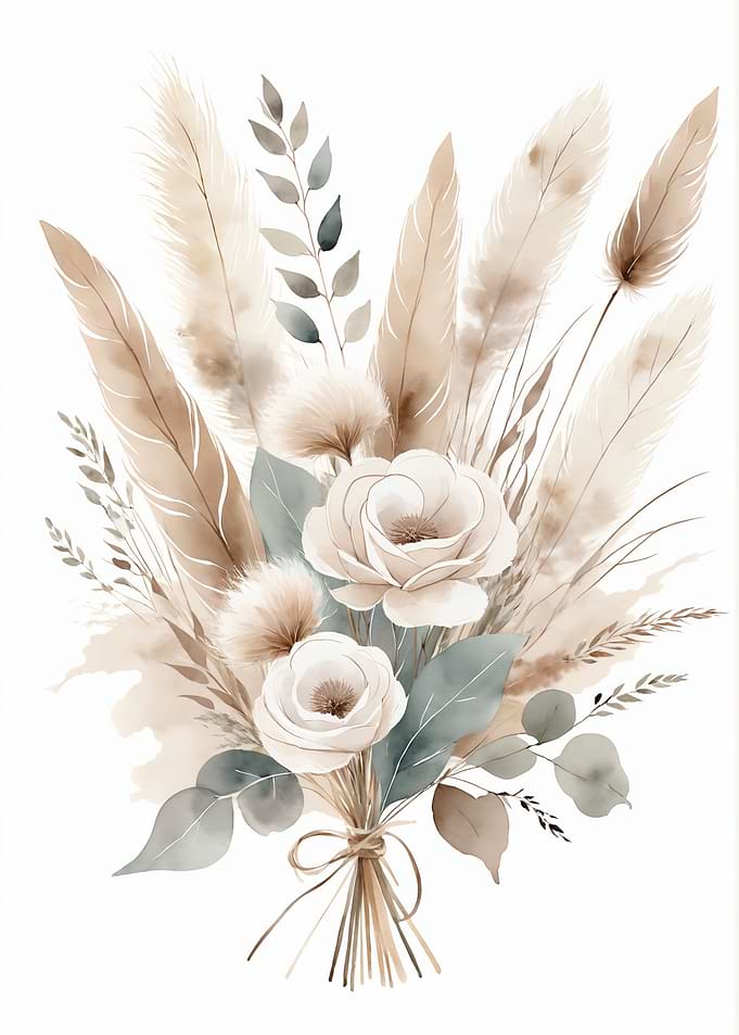 Watercolor Floral Bouquet with Pampas Grass