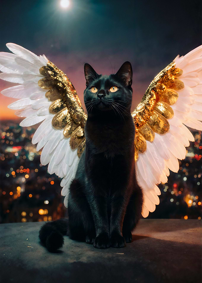 Black Cat with Angel Wings