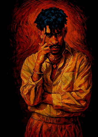 Bad Bunny Portrait in Warm Tones