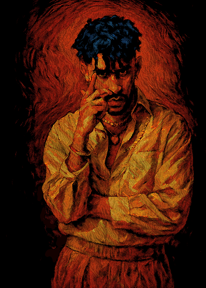 Bad Bunny Portrait in Warm Tones