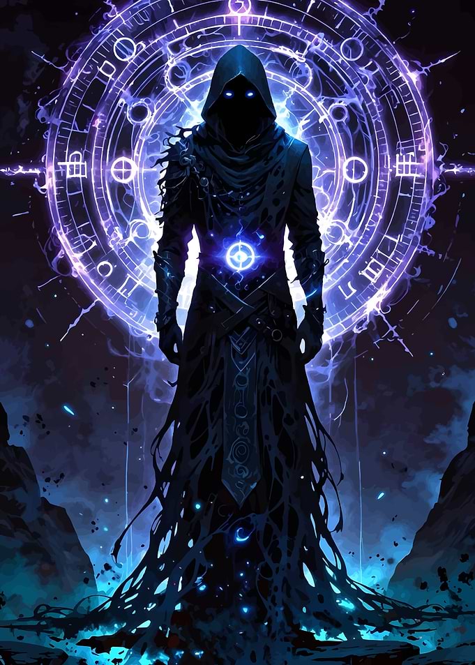 Mystic Figure with Glowing Circle