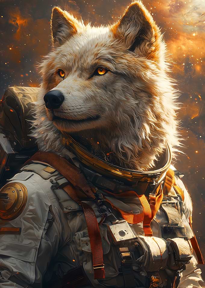 Astronaut Cool Animal Wolf in Space Cosmic