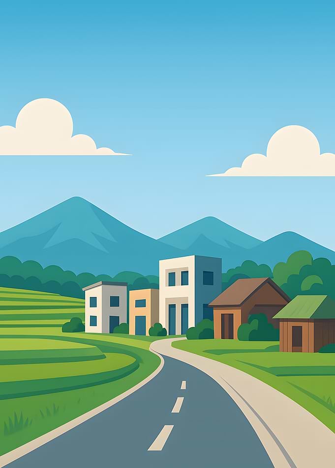 Rural Landscape with Road and Houses