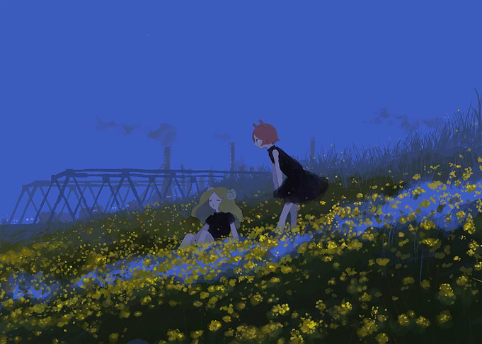 Girls in a field of flowers