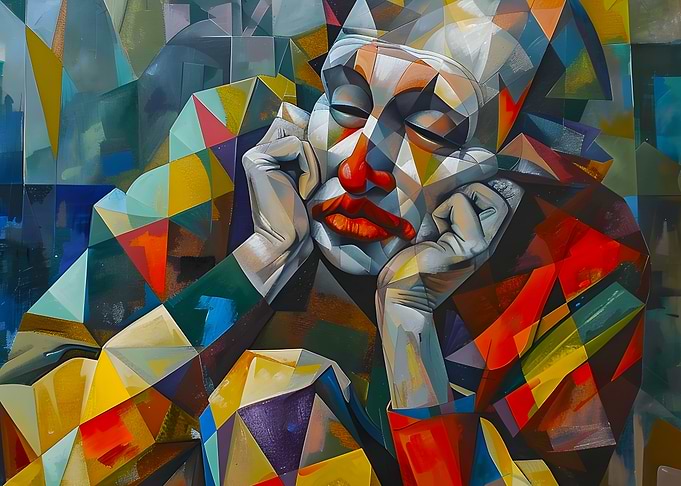 Abstract Clown Portrait with Geometric Shapes
