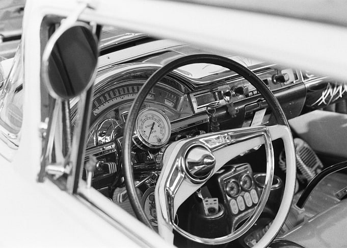 Vintage Car Interior Black and White