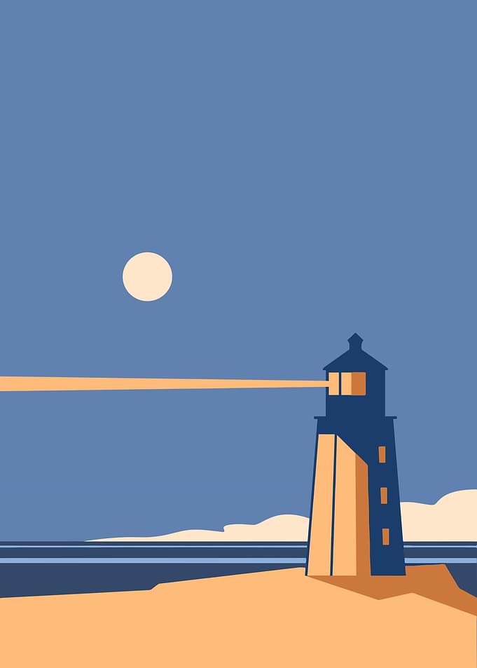 Minimalist Lighthouse at Night Illustration