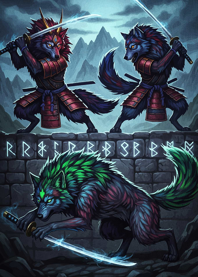 Samurai Wolves Swords and Runes