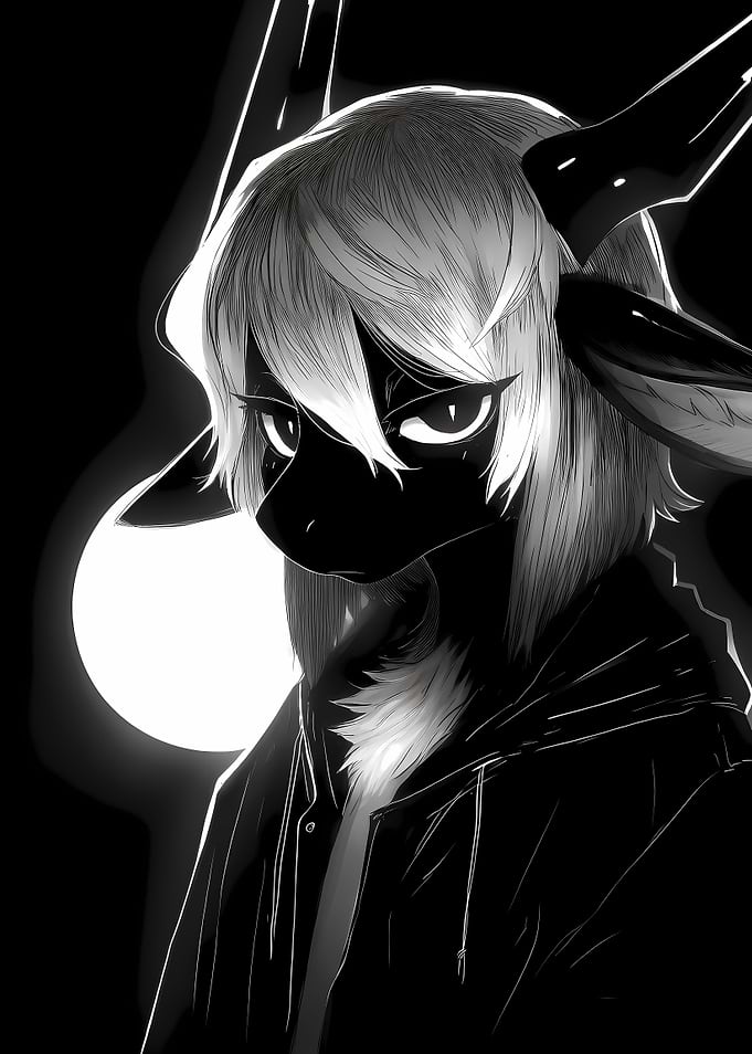 Monochrome Anthro Character with Horns
