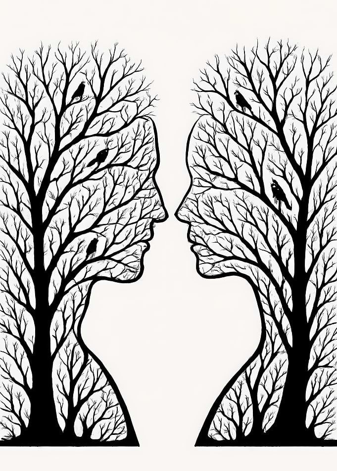 Tree Faces Silhouette Art
