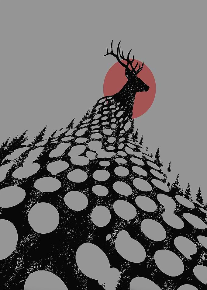 Deer Silhouette with Geometric Forest