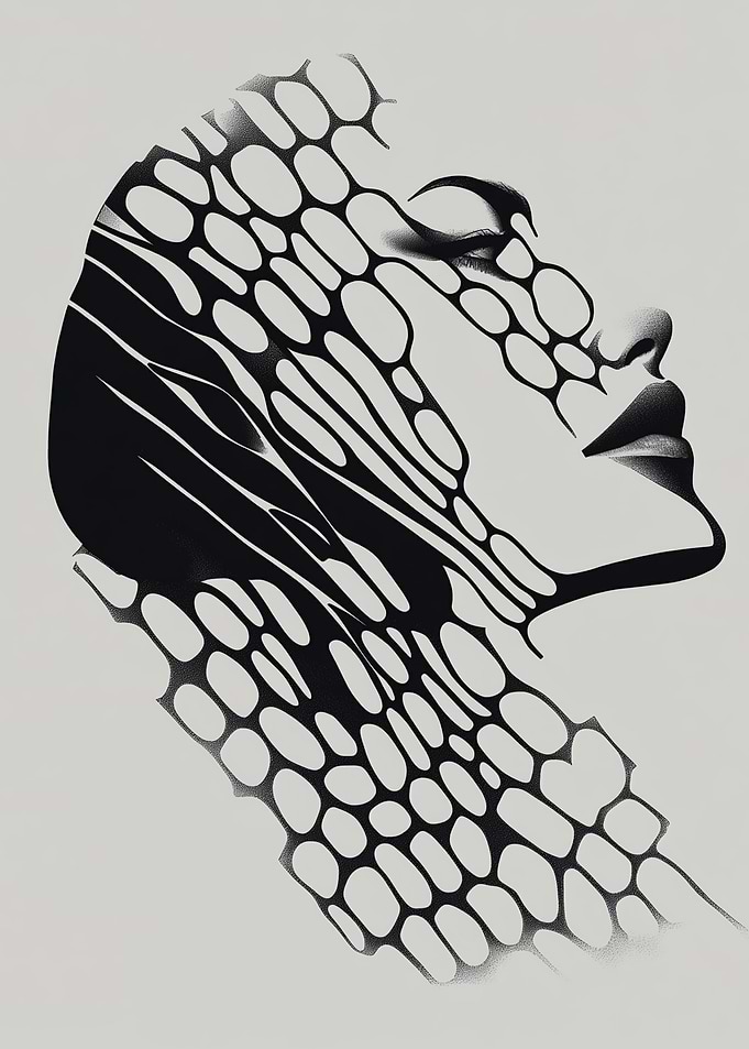Abstract Woman Portrait with Geometric Overlay