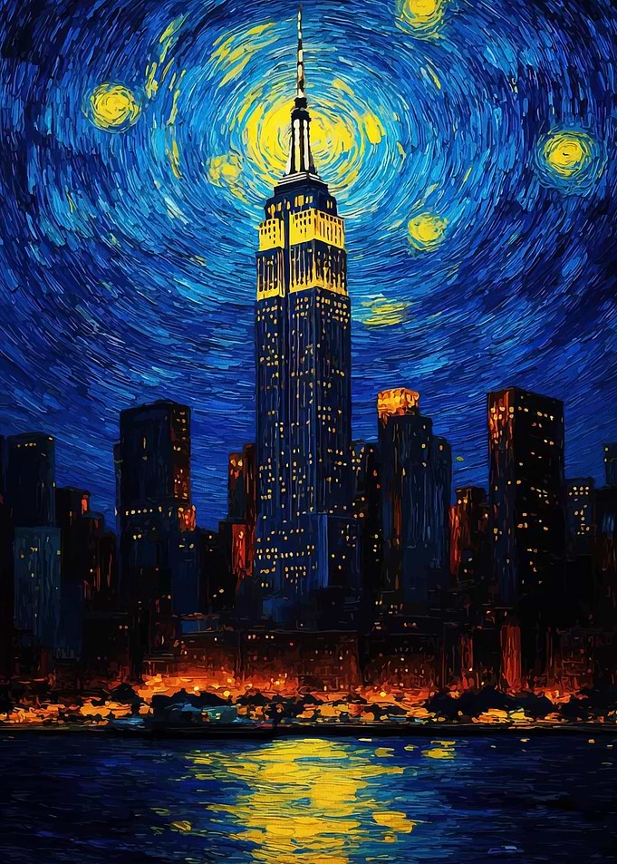 Empire State Building Starry Night Painting