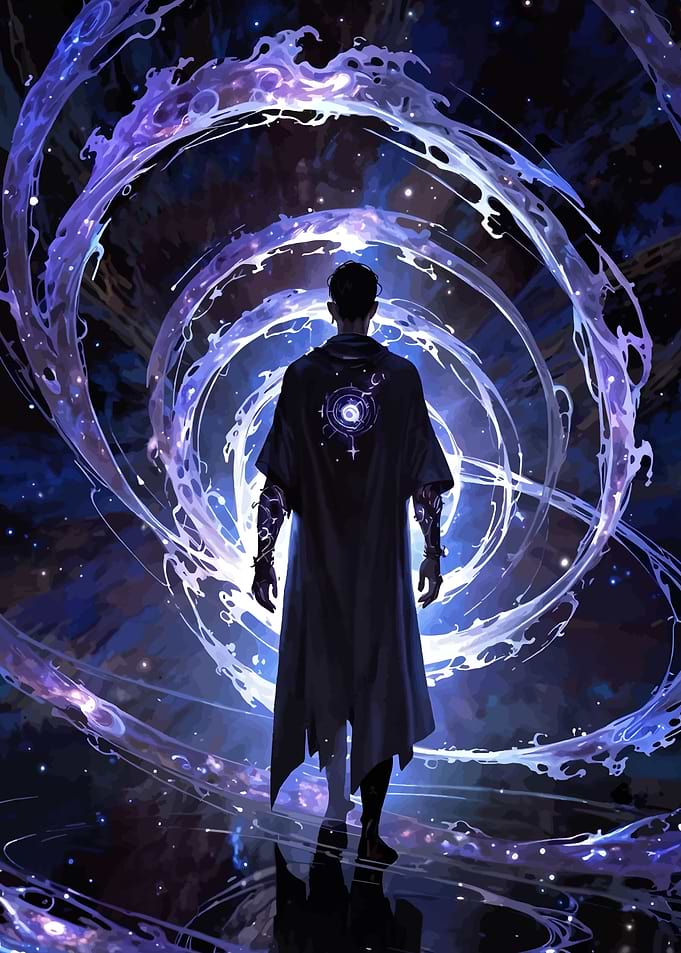 Mystic Figure in Cosmic Portal