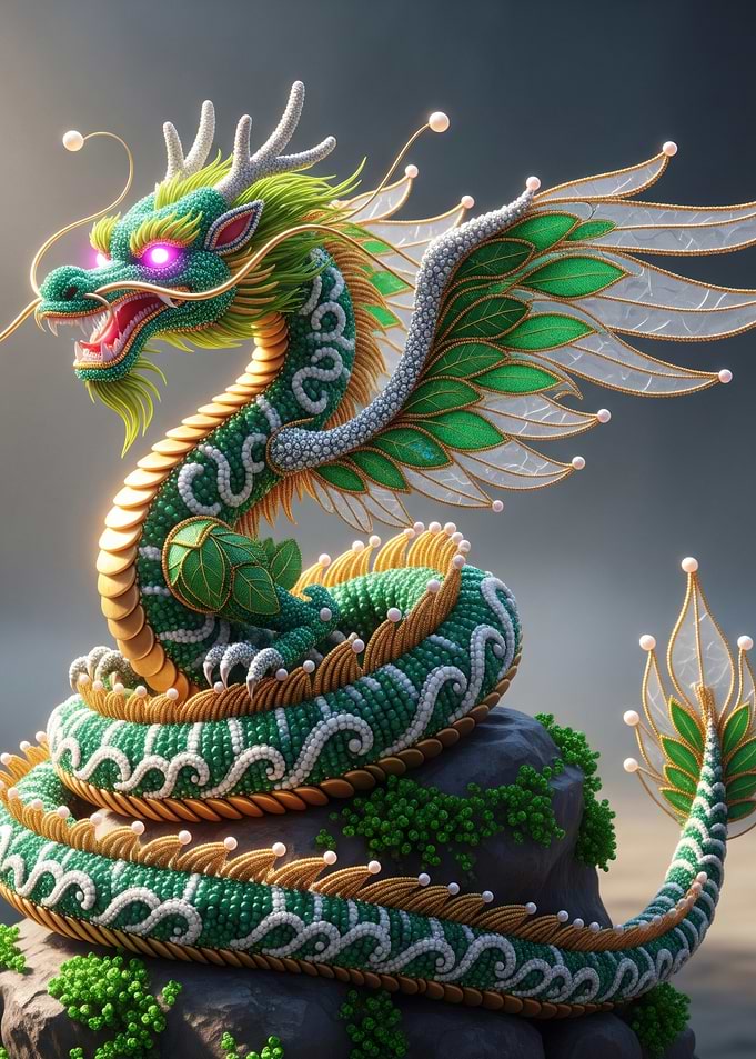Green and Gold Dragon Sculpture