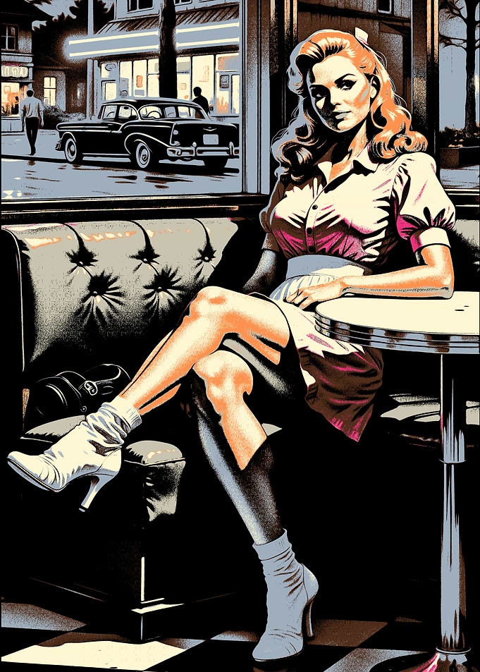 Retro Diner Scene with Woman