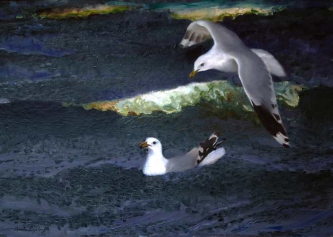 Seagulls in the Ocean Painting