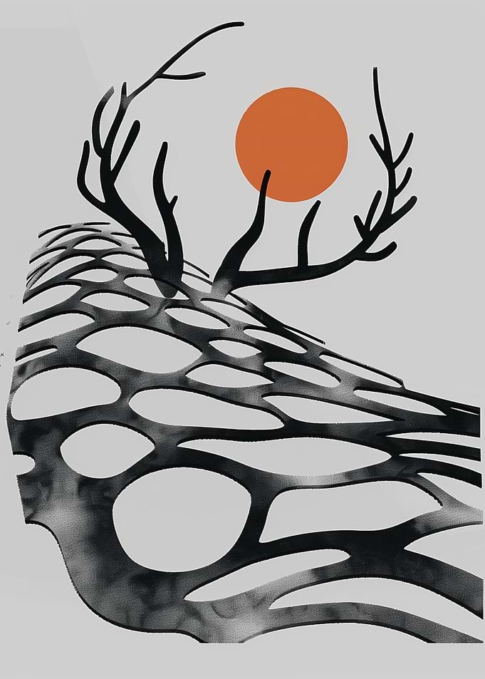 Abstract Deer Antlers with Orange Sun