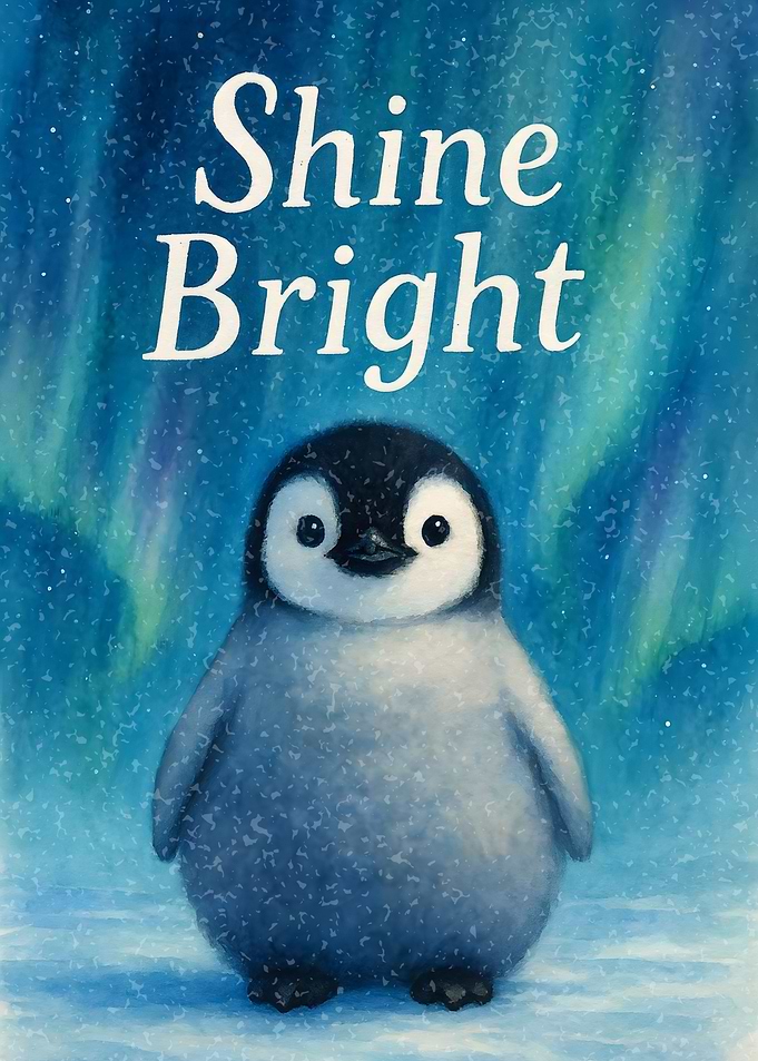 Cute Penguin with Northern Lights