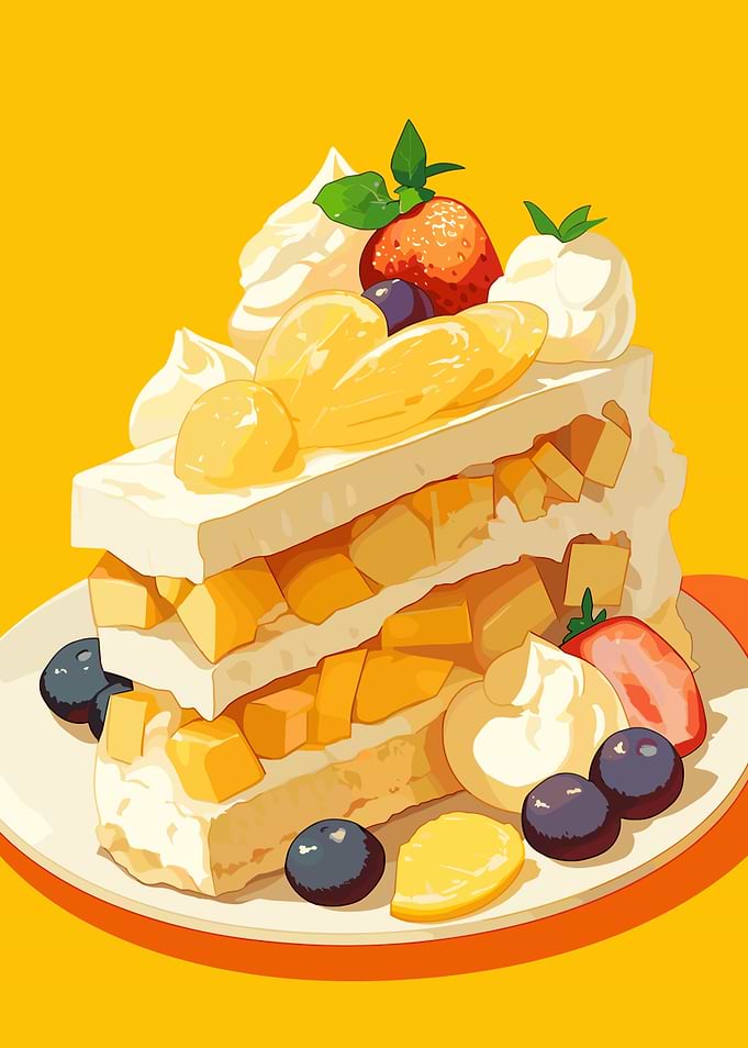 Delicious Fruit Cake with Yellow Background