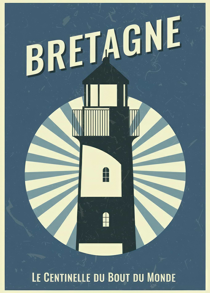 Bretagne Lighthouse Vintage Travel - French Coastal