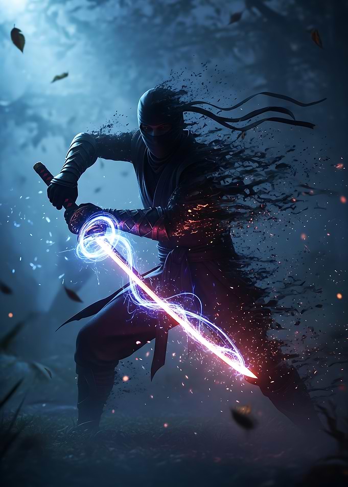 Ninja shadow in the forest