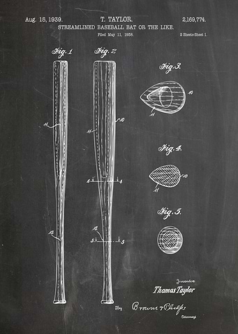 Streamlined Baseball Bat Patent Drawing