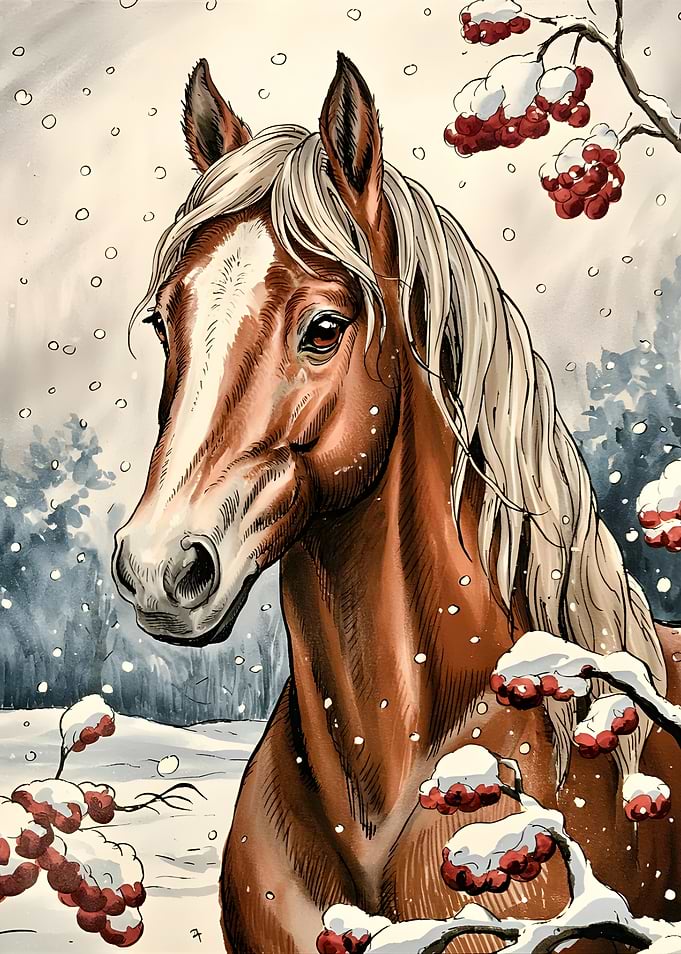 Horse in Winter Landscape