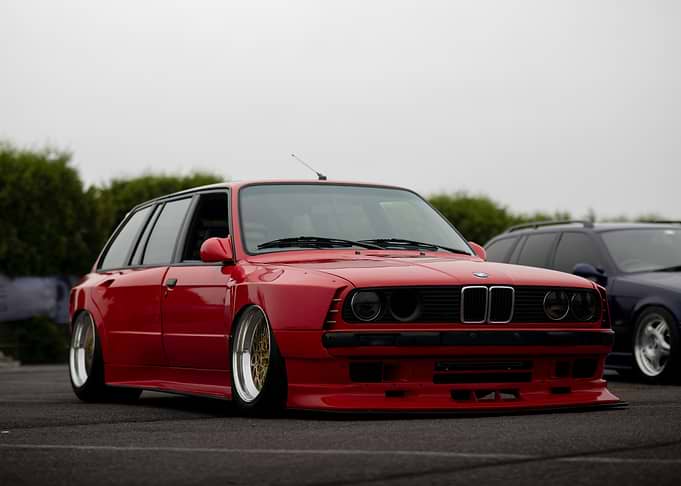 Red BMW E30 Touring Stance