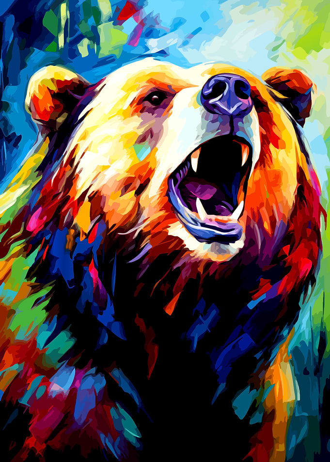 Colorful Roaring Bear Painting