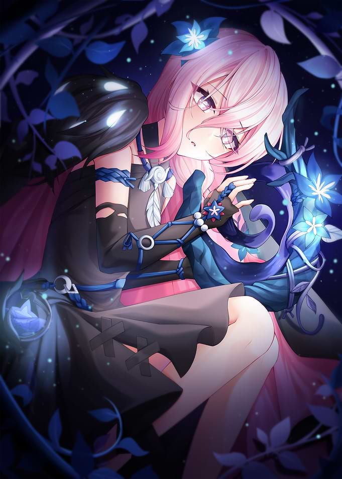 Anime Girl with Pink Hair and Flowers