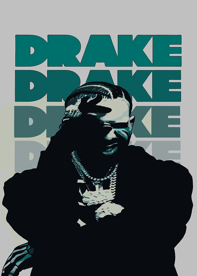 Drake Portrait with Teal Text