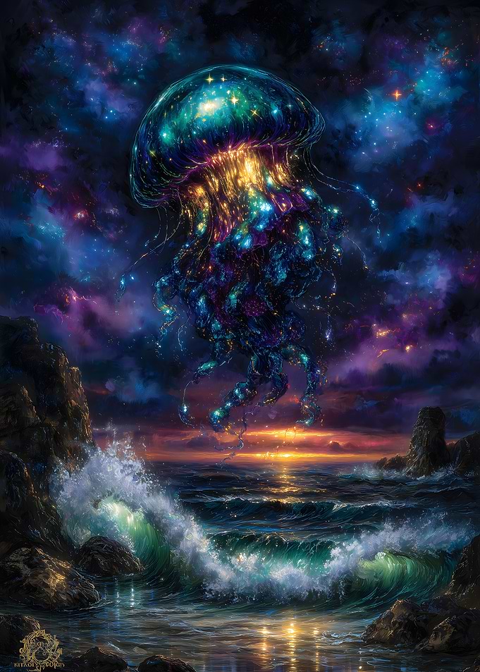 Celestial Jellyfish Over Ocean Painting