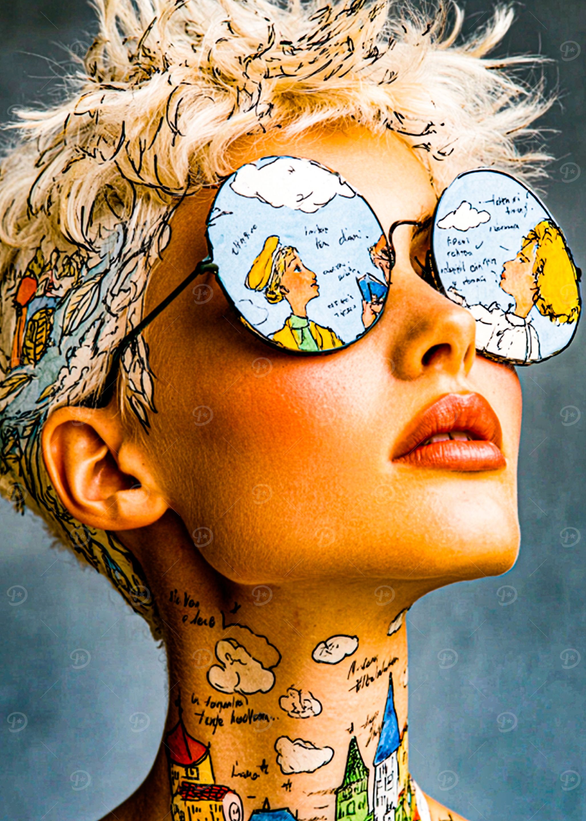Surreal Portrait with Illustrated Body Art
