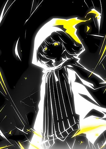 Hooded Figure in Black and White