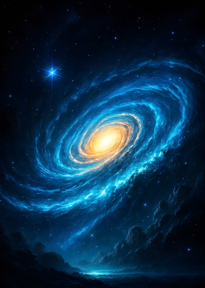 Swirling Galaxy with Stars and Nebulae