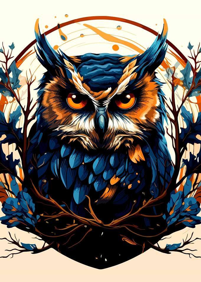 Majestic Owl Portrait with Floral Accents