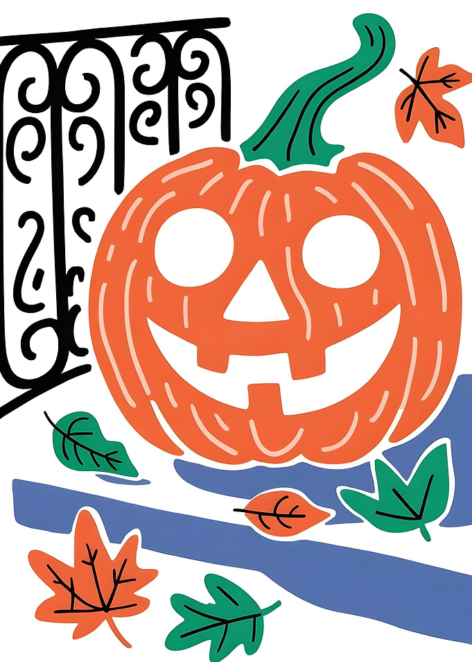 Halloween Pumpkin with Leaves Illustration